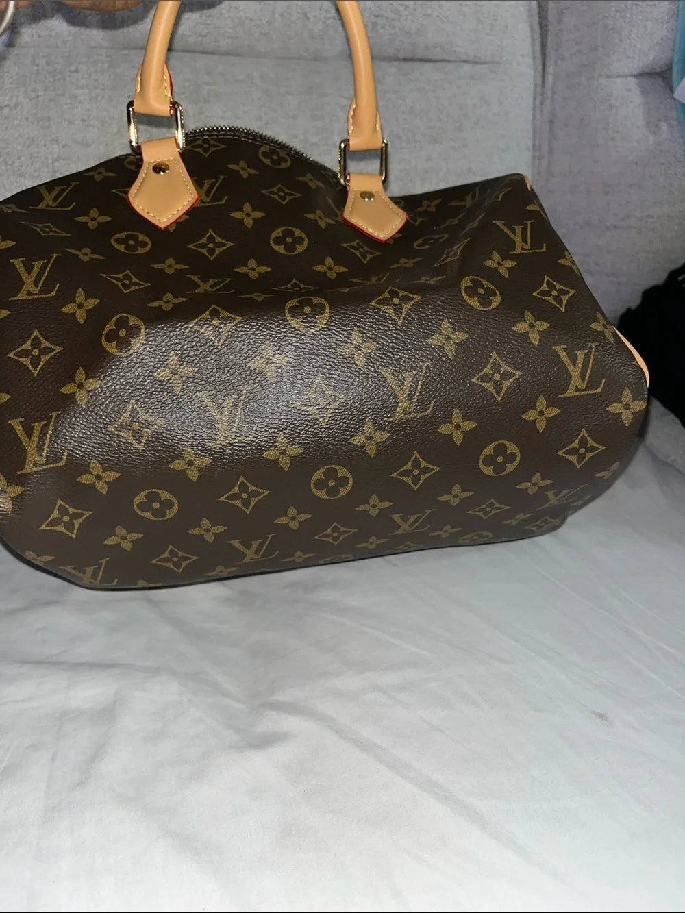 Source Unknown Brown Monogram Satchel with Pink Trim and Tag